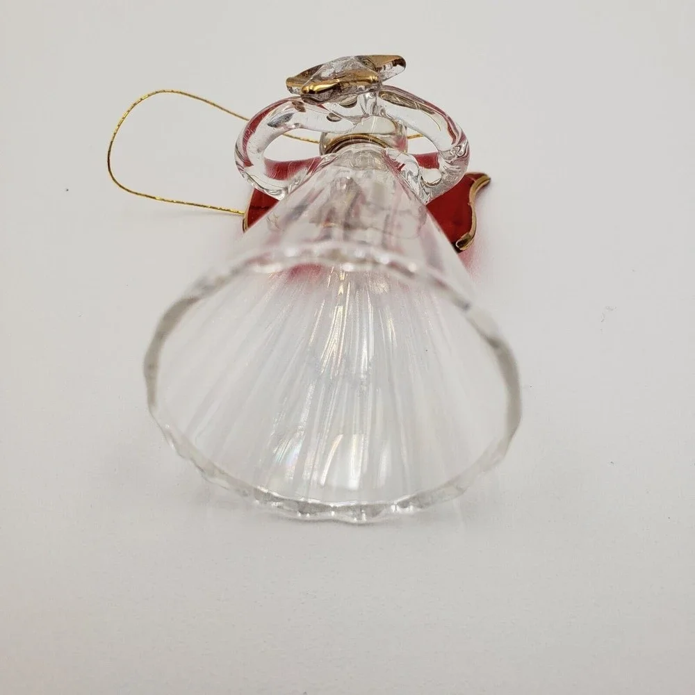 Vintage Glass Angel Ornament Clear Iridescent Body Red & Gold Wings‎ 2.5
